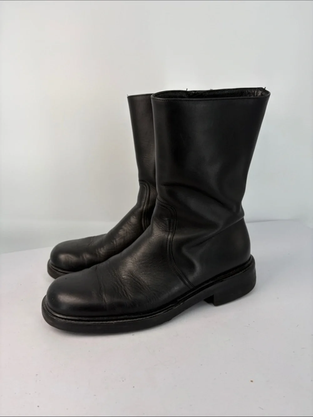 ☃️ J. Crew Black Leather Mid-Calf moto Boots made in Italy 49187